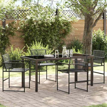vidaXL Tuin eettafelset 5 pcs Zwart poly rattan, Verzenden, Nieuw, Rotan, 5 zitplaatsen