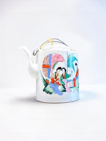 Antique Chinese Famille Rose Porcelain Teapot - Cylindrical