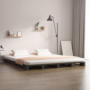 vidaXL Palletbed massief hout grijs 150x200 cm, Verzenden, Overige maten, 200 cm, Grijs