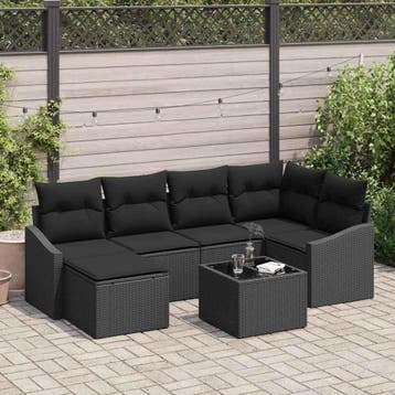 vidaXL Tuin Eetset 7 st Zwart Poly Rattan en Poedergecoat, Verzenden, Nieuw, 7 zitplaatsen