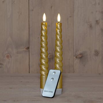 Annas Collection LED dinerkaarsen swirl - goud - 2x st - 23, Ophalen of Verzenden, Nieuw