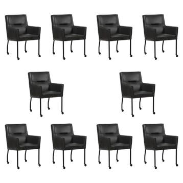 Set van 10 Leren eetkamerstoelen Lucky - Granada Ebony, Ophalen of Verzenden, Nieuw, Leer
