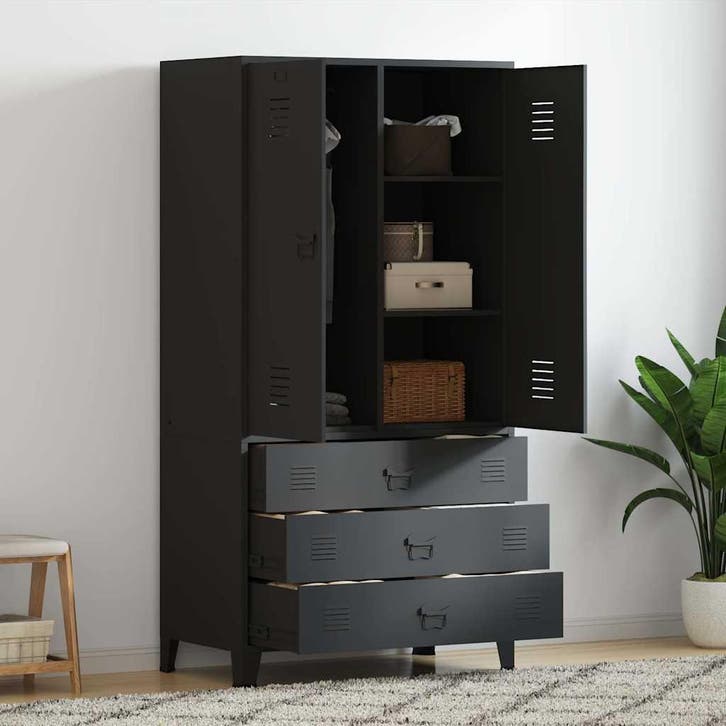 vidaXL Kledingkast industrieel 90x50x180 cm metaal zwart, Huis en Inrichting, Kasten | Kledingkasten, Nieuw, Verzenden