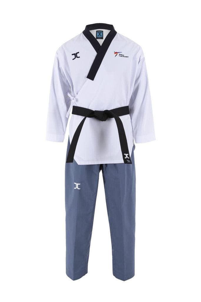 JCalicutaekwondopak | WT | Wit / Blauw (Maat: 170), Sport en Fitness, Vechtsporten en Zelfverdediging, Vechtsportpak, Nieuw, Taekwondo