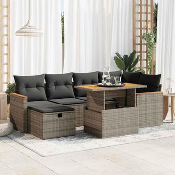 vidaXL 8-delige Loungeset met kussens poly rattan grijs, Verzenden, Nieuw, Loungeset