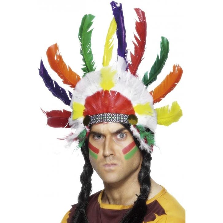 Indianentooi met veren - Indianen tooien, Hobby en Vrije tijd, Feestartikelen, Ophalen of Verzenden