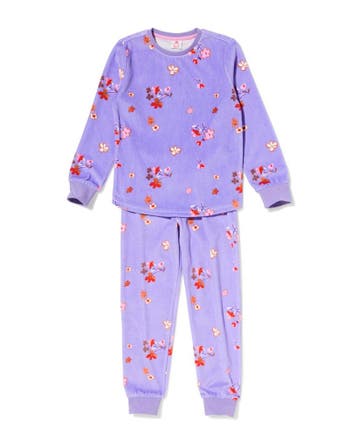 HEMA Kinderpyjama velours bloemen lila laag geprijsd, Verzenden, Nieuw