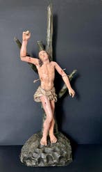 Beeld, Saint Sebastien - 57 cm - Polychroom hout, Antiek en Kunst
