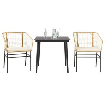 vidaXL 3-delige Tuinset met kussens poly rattan glas bruin, Tuin en Terras, Verzenden, Nieuw, 2 zitplaatsen, Tuinset