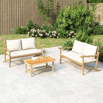 vidaXL 2-delige Loungeset met kussens bamboe crèmewit, Verzenden, Nieuw, Hout, Loungeset