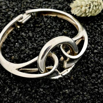 Zilveren robuuste fantasie/slavenarmband; Maat M, Sieraden, Tassen en Uiterlijk, Armbanden, Ophalen of Verzenden, Gebruikt, Zilver