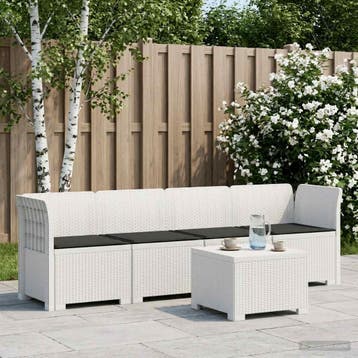vidaXL 4-Persoons Tuin Sofa met Kussens Rieten Look PP Wit, Verzenden, Nieuw