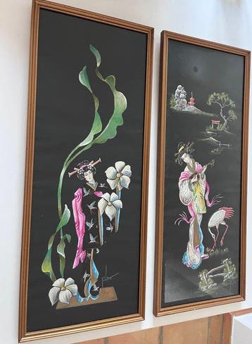 Wanddecoratie (2) - Japan - Een paar vintage Japanse