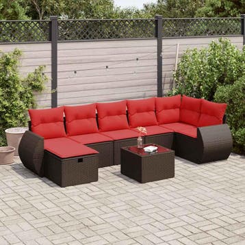 vidaXL 8-delige Loungeset met kussens poly rattan bruin, Verzenden, Nieuw, 8 zitplaatsen, Loungeset
