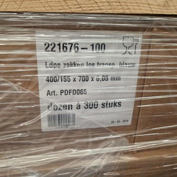 Zakken Food LDPE los transp. blauw 400/155x700x0,05, doos, Ophalen of Verzenden