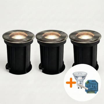 3-Stuks | SMART LED Grondspot GU10 rond | Rhodos | RVS, Nieuw, Ophalen of Verzenden, Netvoeding, Spots
