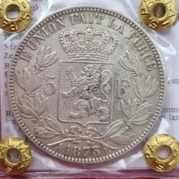 België. Leopold II. 5 Francs 1873 (Zonder minimumprijs)