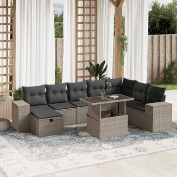 vidaXL 9-delige Loungeset met kussens poly rattan lichtgrijs, Verzenden, Nieuw, Loungeset