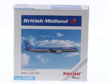 Schaal 1:500 Herpa 508728 Airbus A321-200 Britsh Midland..., Ophalen of Verzenden, Zo goed als nieuw