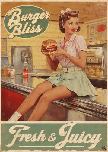 Kleury.art - 1950s Advertisments: Burger Bliss” by