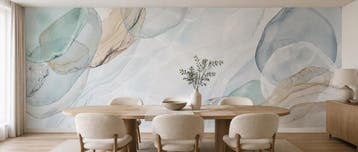 Abstract behang – aquarelvormen in blauwgroen en zand, Overige merken, Modern, Ophalen of Verzenden, Fotobehang