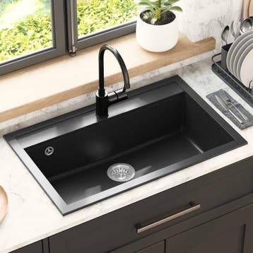 vidaXL Wasbak Zwart 795 x 505 mm Graniet, Verzenden, Nieuw