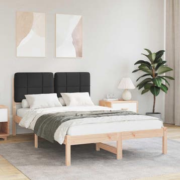vidaXL Bedframe met Gevoerd Hoofdgedeelte Zwart 120 x 200 cm, Verzenden, Nieuw, Zwart, Hout