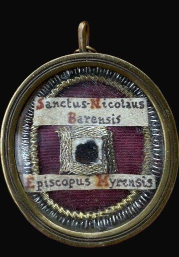 Reliekhouder - Brons, Reliek - Sint-Nicolaas van Bari,, Antiek en Kunst