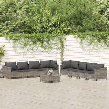 vidaXL 9-delige Loungeset met kussens poly rattan grijs, Verzenden, Nieuw, Meer dan 8 zitplaatsen, Loungeset