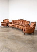 Zitgroep (3) - Leder, Hout - Vintage Chesterfield