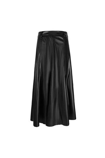 Lange Rok Imitatieleer | Uitlopende Banen | Dames - Zwart /, Kleding | Dames, Rokken, Verzenden, Nieuw