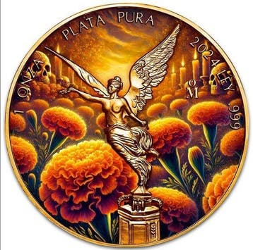 Mexico. 2024 Libertad Cempasúchil 24k Gold Gilded Colorized