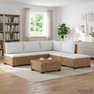vidaXL 6 st Rieten Loungeset met Kussens GENDT Natuurlijk, Tuin en Terras, Tuinsets en Loungesets, 6 zitplaatsen, Nieuw, Loungeset