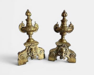Vuurbok (2) - Louis XVI-stijl bronzen haardijzers met