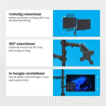 2dekans | Auronic Monitor Arm - 2 Schermen - 13 tot 27 Inch, Ophalen of Verzenden, Zo goed als nieuw, Auronic