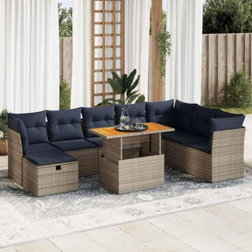 vidaXL 9-delige Loungeset met kussens poly rattan acacia, Verzenden, Nieuw, Loungeset