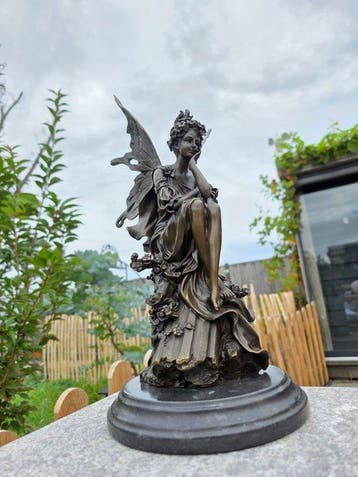 Beeld, Large Bronze Fairy - 37 cm - Brons, Marmer