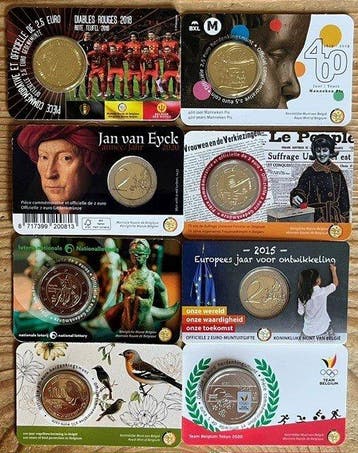 België. 2 Euro / 2,5 Euro / 5 Euro 2015/2025 (8 coincards)