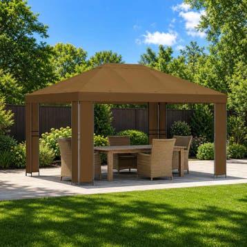 vidaXL Paviljoen 4 × 3 m Taupe Polyester en staal 190 gsm, Verzenden, Nieuw