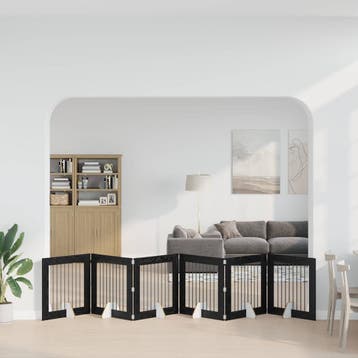 vidaXL Opvouwbaar hondenhek met standaards 6 st Zwart eiken, Verzenden, Nieuw
