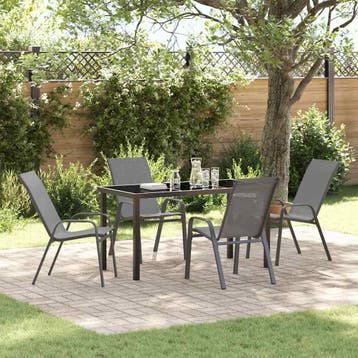 vidaXL Tuin eettafelset 5 pcs Grijs en zwart Poedercoating, Verzenden, Nieuw, Textileen, 5 zitplaatsen