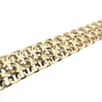 Gouden fantasieschakel armband (Schakelarmband), Sieraden, Tassen en Uiterlijk, Armbanden, Ophalen of Verzenden, Gebruikt, Goud