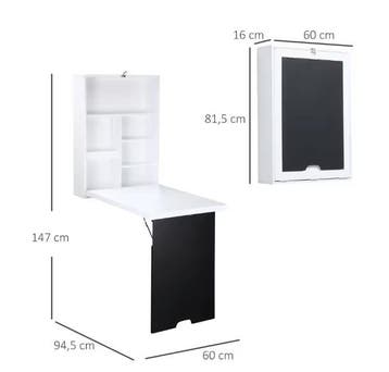 Opklapbaar Wandbureau met Whiteboard en 5 Opbergvakken, Verzenden, Nieuw