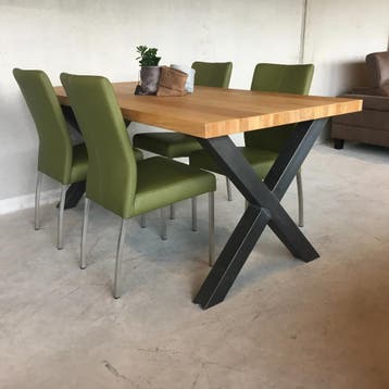 Set van 4 groene leren eetkamerstoelen - groen leer, Huis en Inrichting, Stoelen, Ophalen of Verzenden, Nieuw, Leer