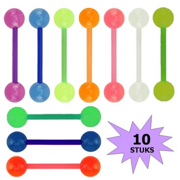 Fako Bijoux - Tongpiercing - Glow in the Dark - 10 Stuks, Verzenden, Nieuw