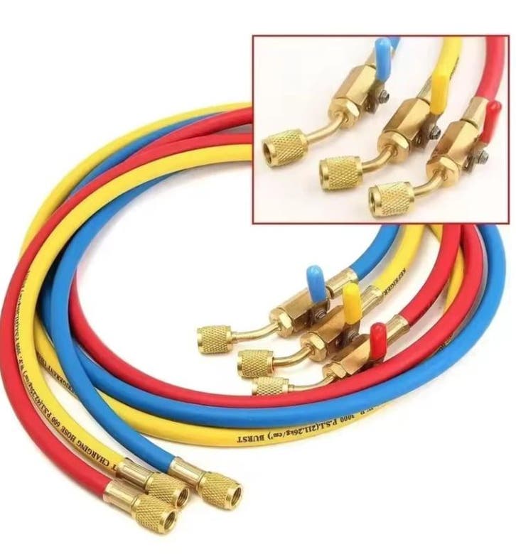 Slangenset 150 cm met kogel afsluiters voor manometer 1/4..., Auto-onderdelen, Airco en Verwarming, Nieuw, Verzenden