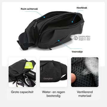 GearGlow® Heuptas - Unisex - Waterdicht - Zwart - Ook, Ophalen of Verzenden, Nieuw