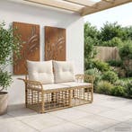 vidaXL Buiten loveseat 2 pcs Natuurlijk en Crème Wit poly, Tuin en Terras, Verzenden, Nieuw, Rotan, 2 zitplaatsen