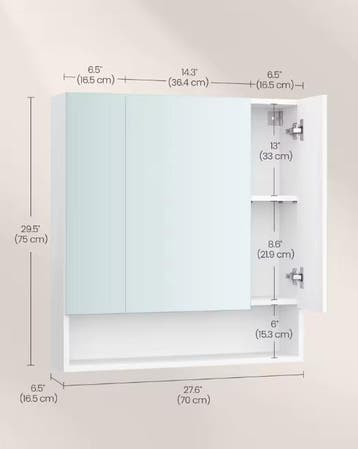 Badkamer Spiegelkast – Wandkast met 3 Deuren en Open Vak, Huis en Inrichting, Badkamer | Badkamermeubels, Verzenden, Nieuw