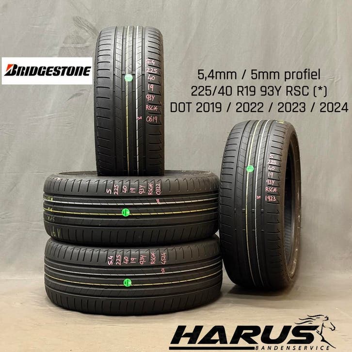 225/40/19 93Y RSC Bridgestone zomerbanden 5,4/5mm profiel 4X, Auto-onderdelen, Banden en Velgen, 19 inch, Erkend duurzaam, Zomerbanden